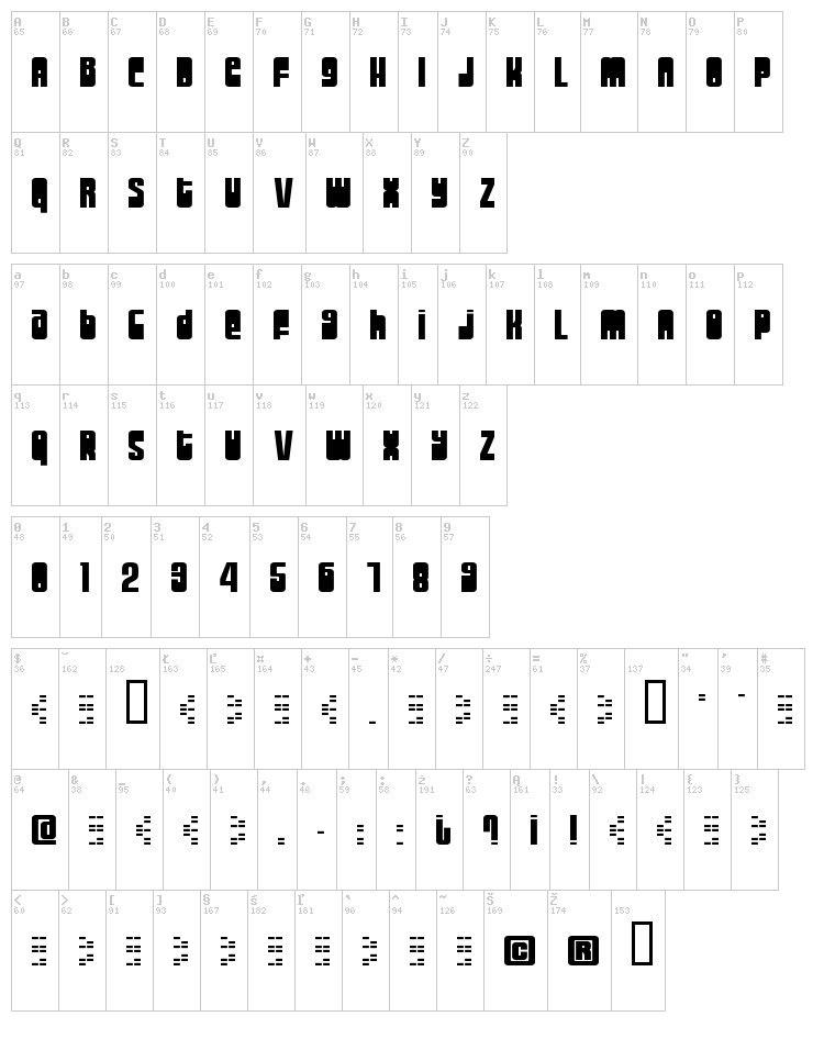 Moog/Schmoog font map