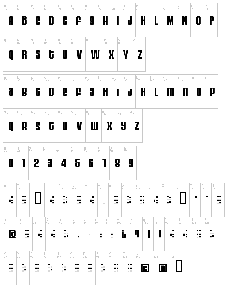 Moog/Schmoog font map