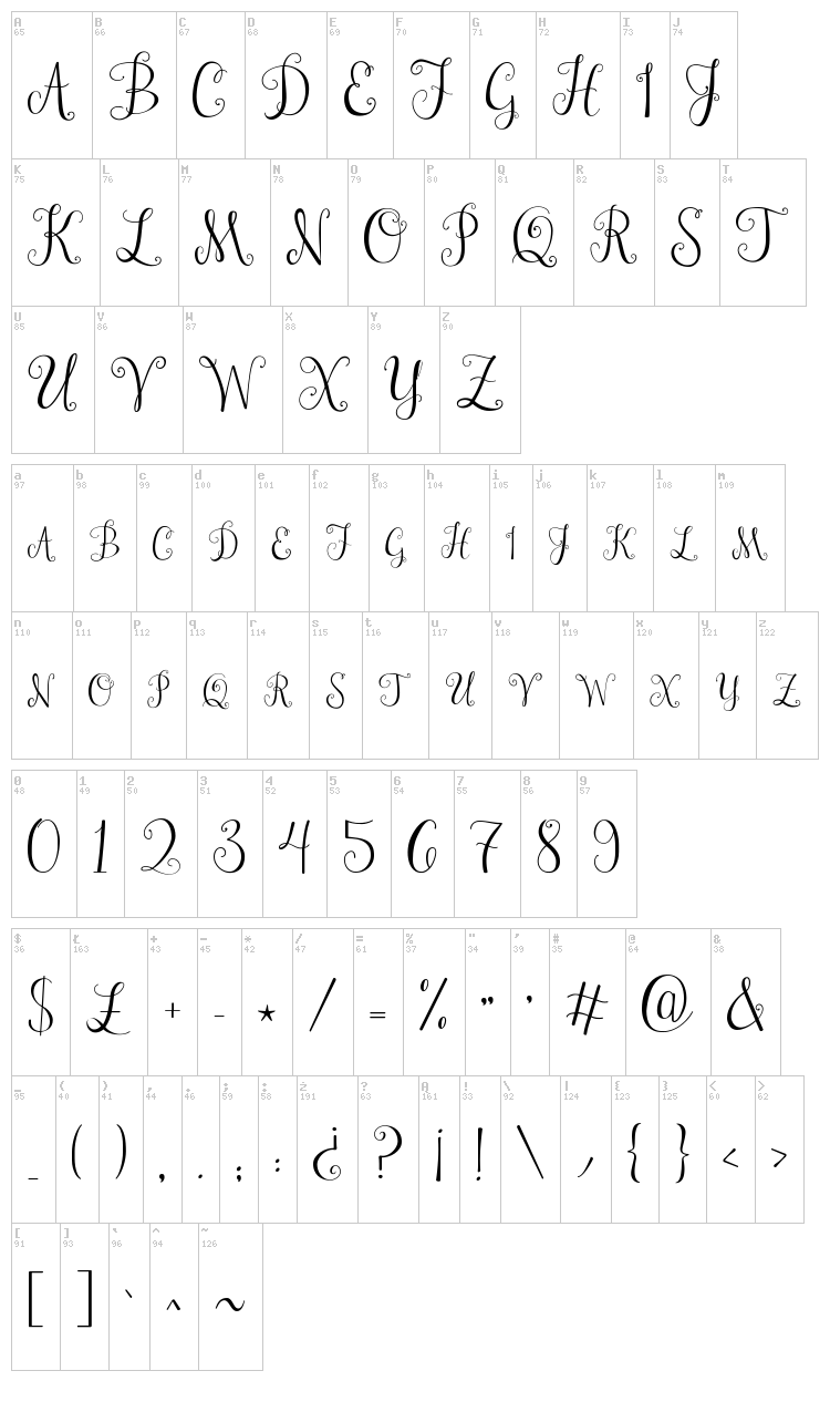Janda Stylish Monogram font map