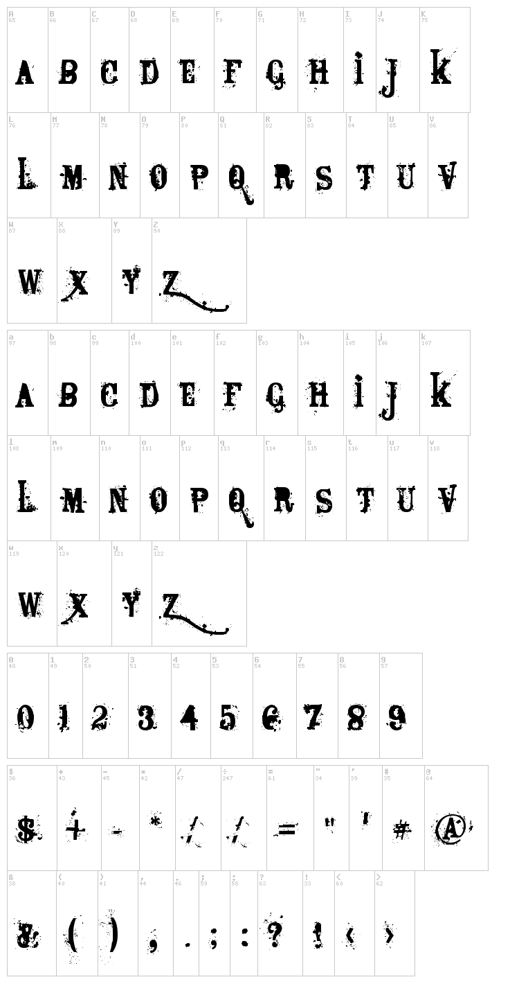 Bagpack font map