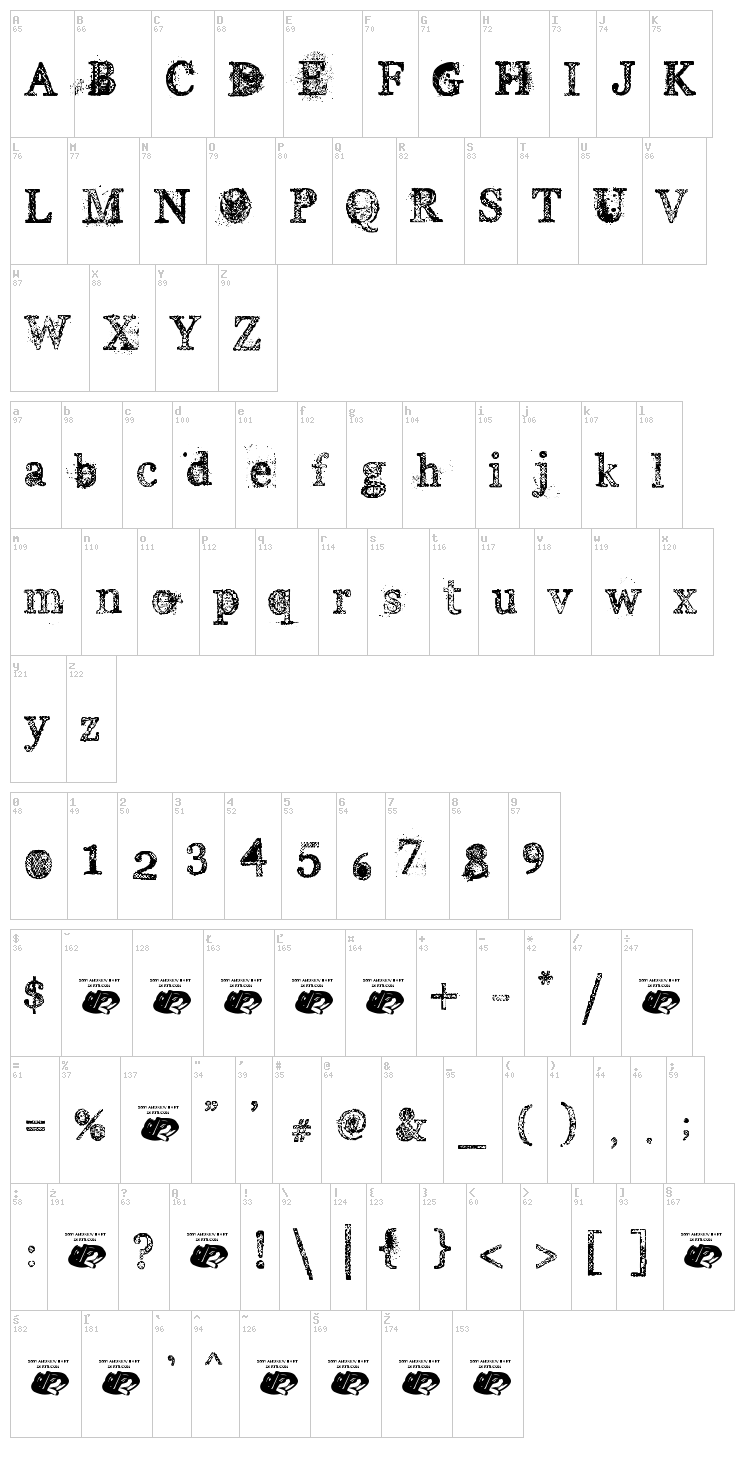Everyday Ghost font map