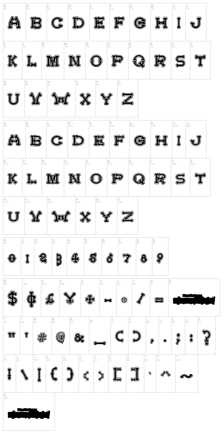 Bonecracker font map