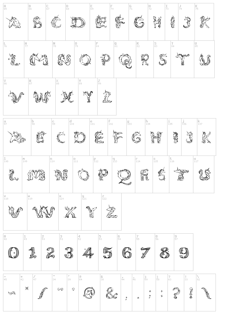 Magical Unicorn font map
