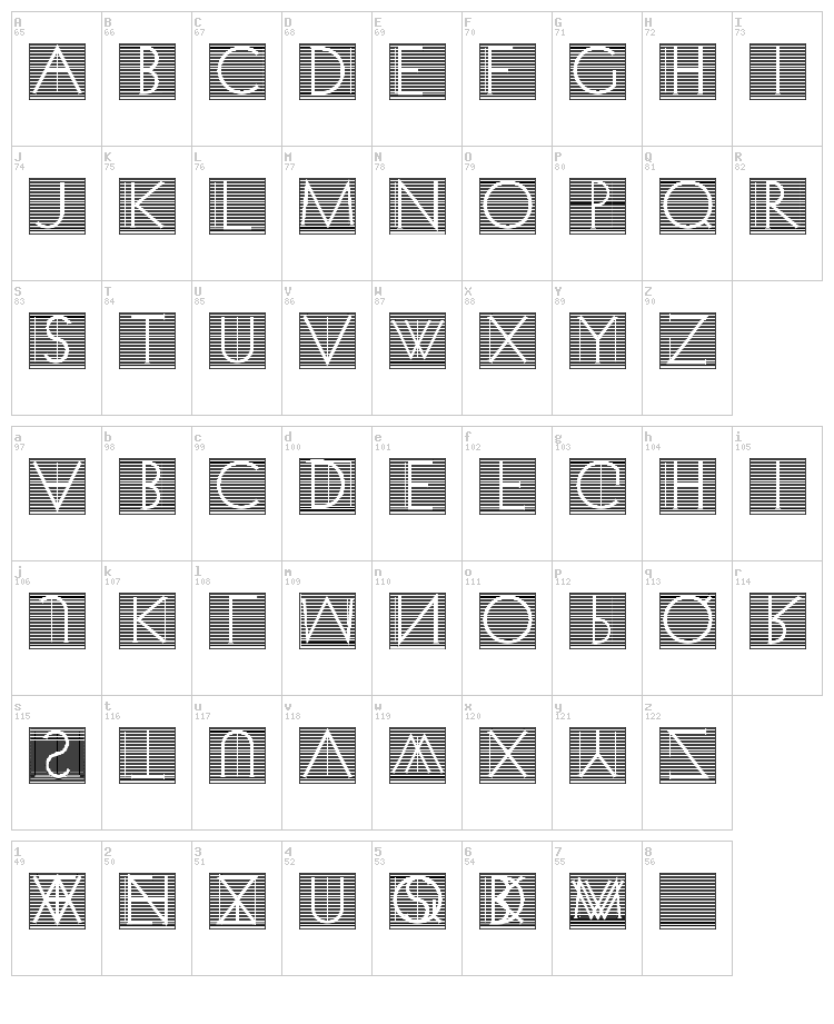 Venetian Blind font map