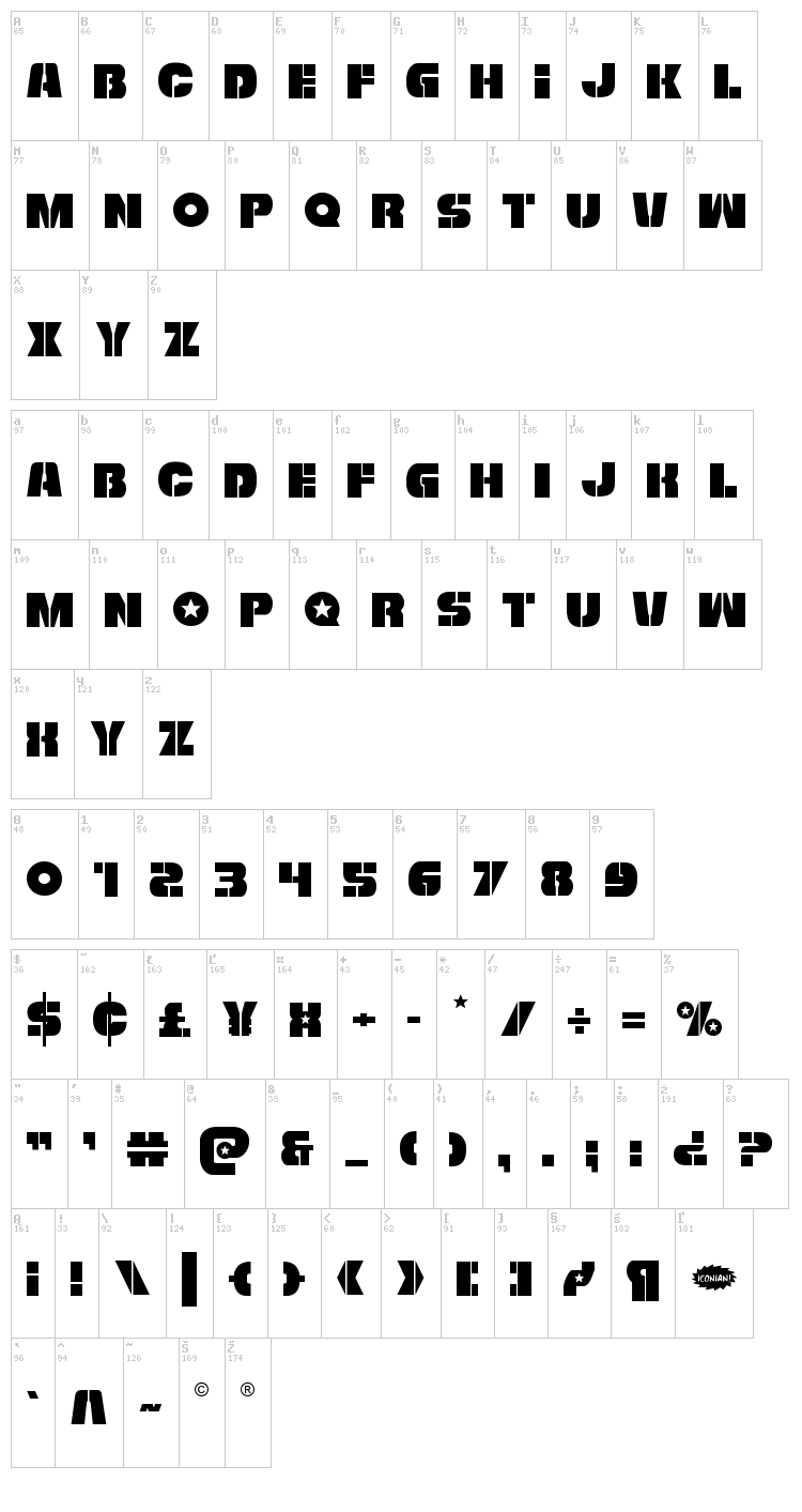 Freedom Fighter font map