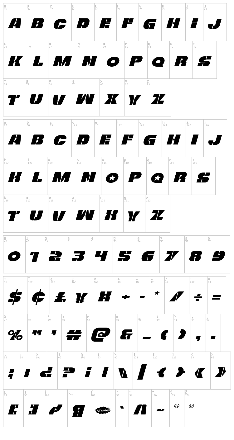 Freedom Fighter font map