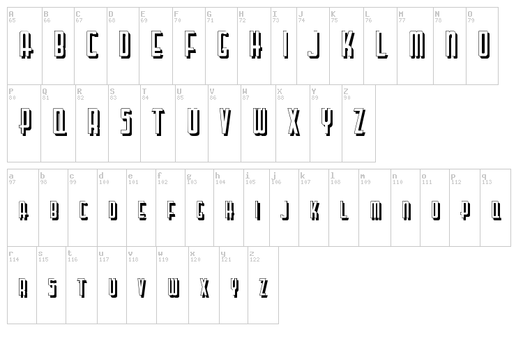 Lettering Deco Shadow font map