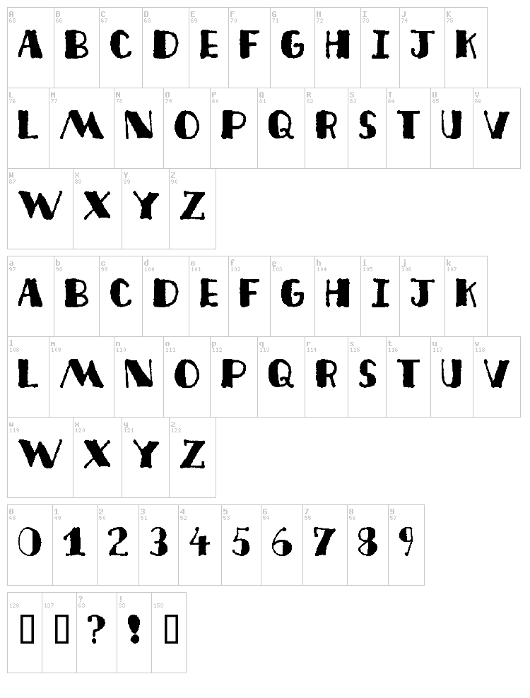 Deco Freehand font map