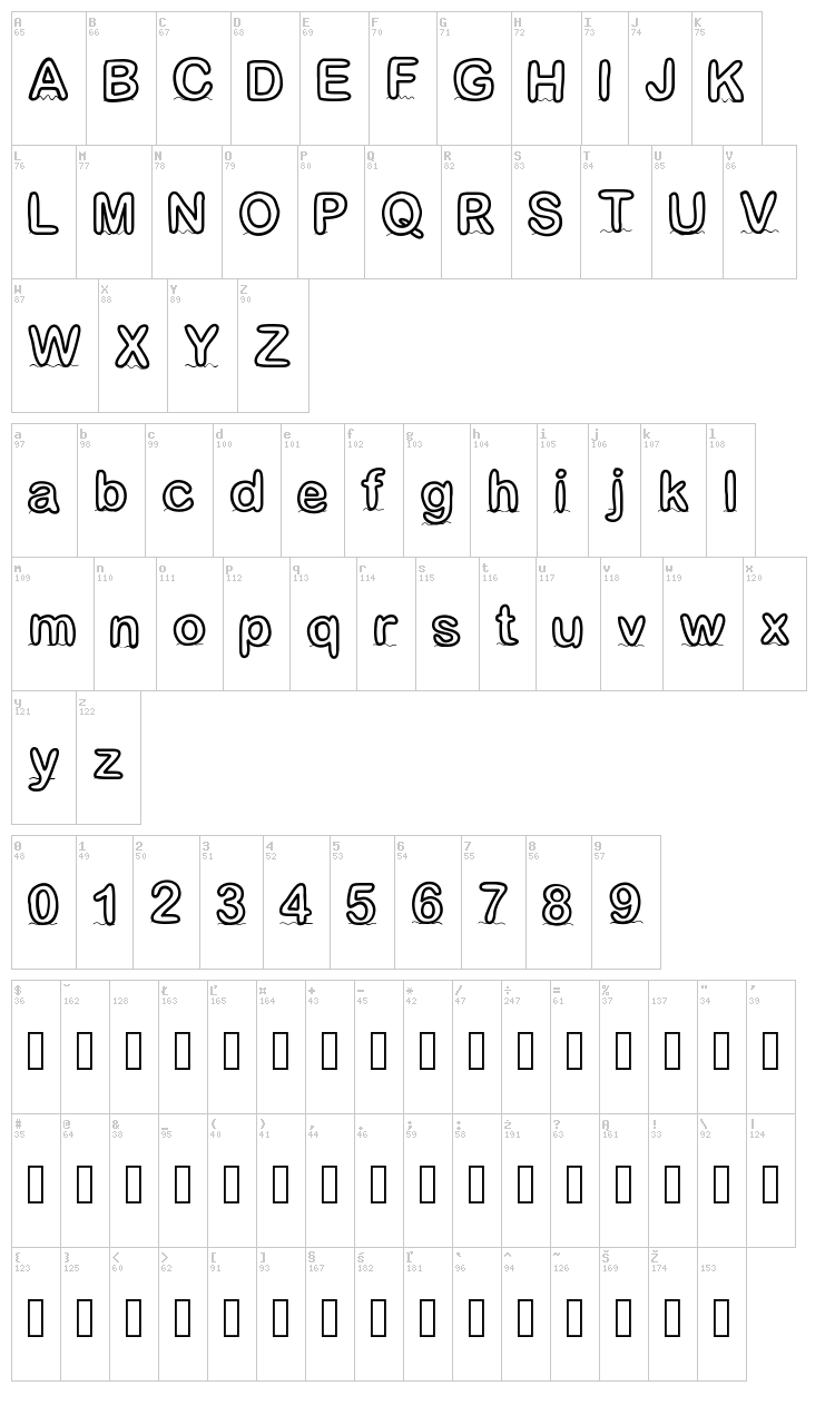 Gaelle Number 4 font map