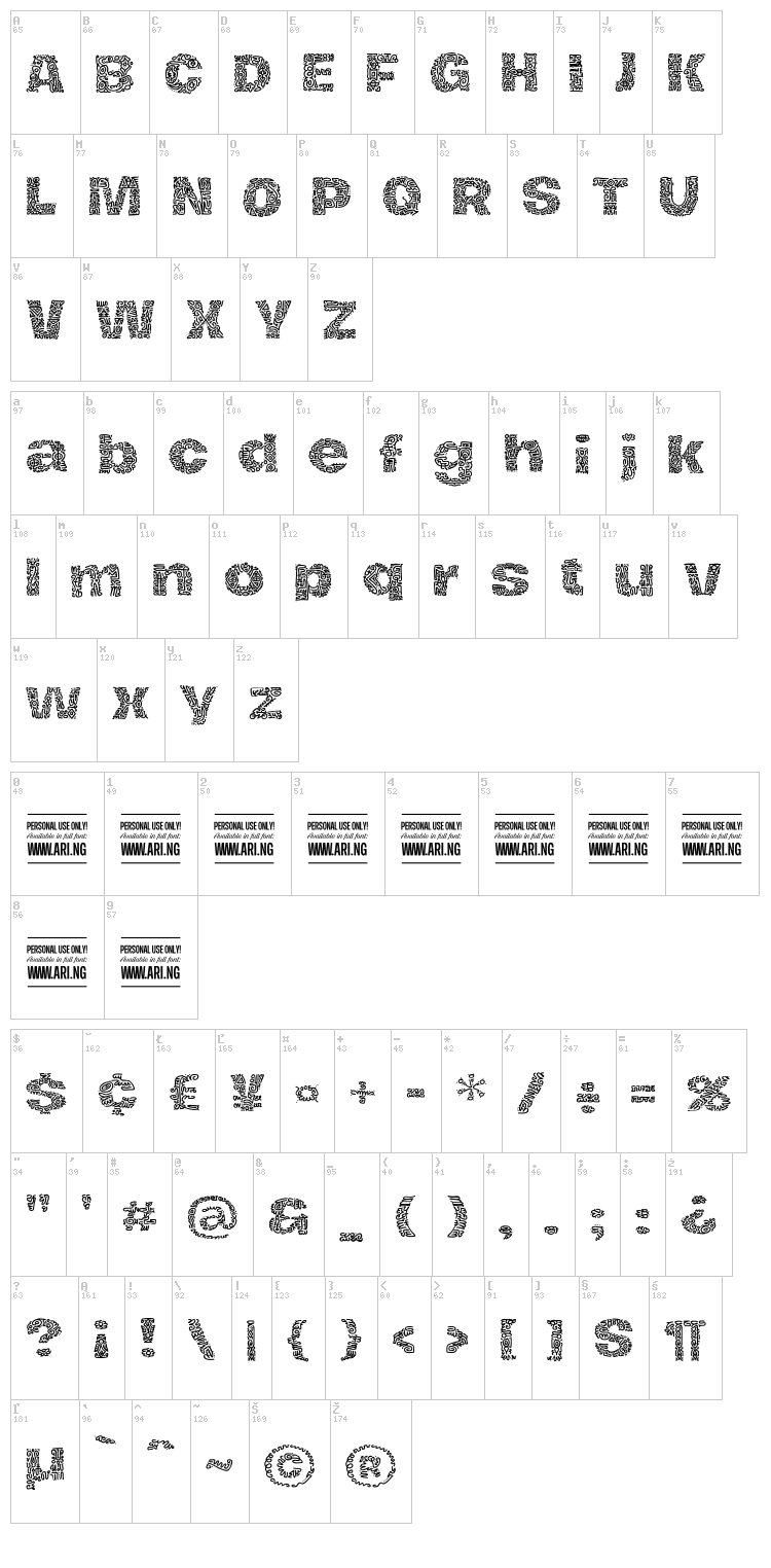 Hierograf font map