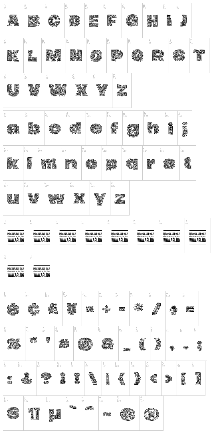 Hierograf font map