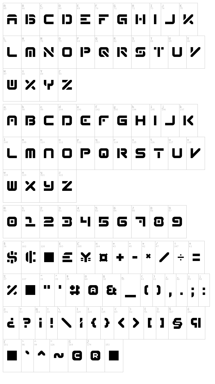 Reqruit Mk 2 font map