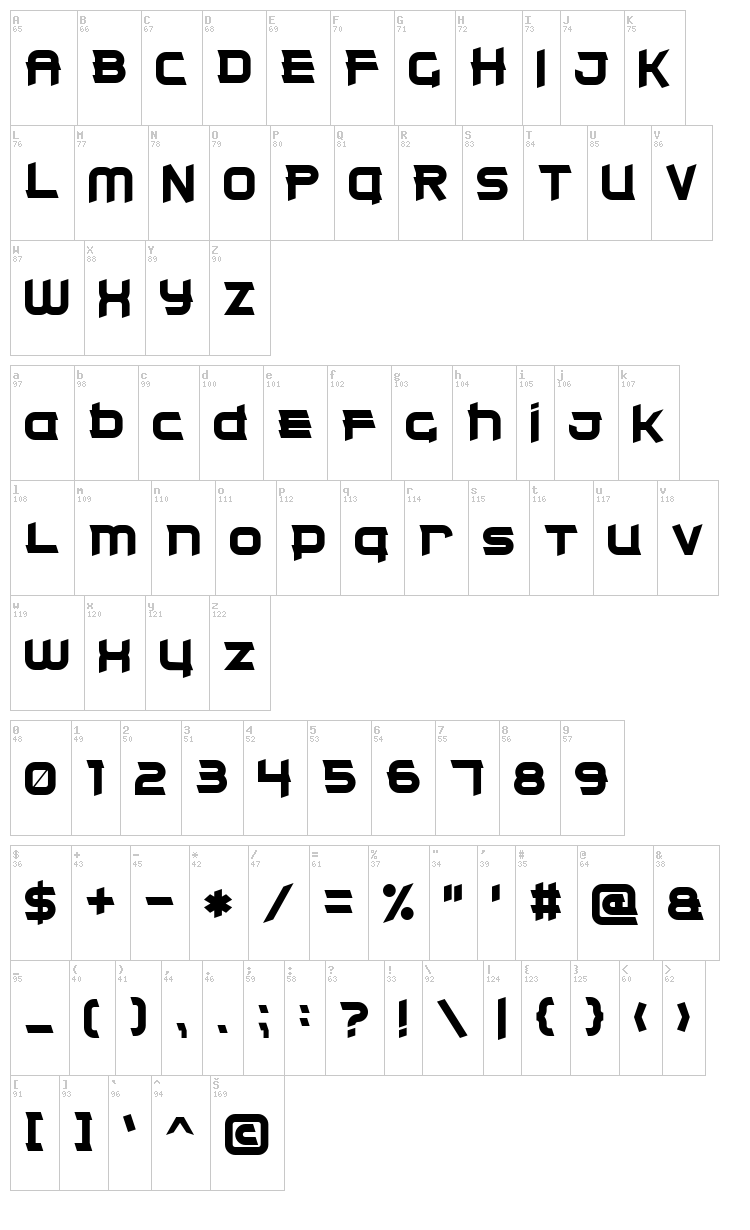 Clear Metal 7 font map