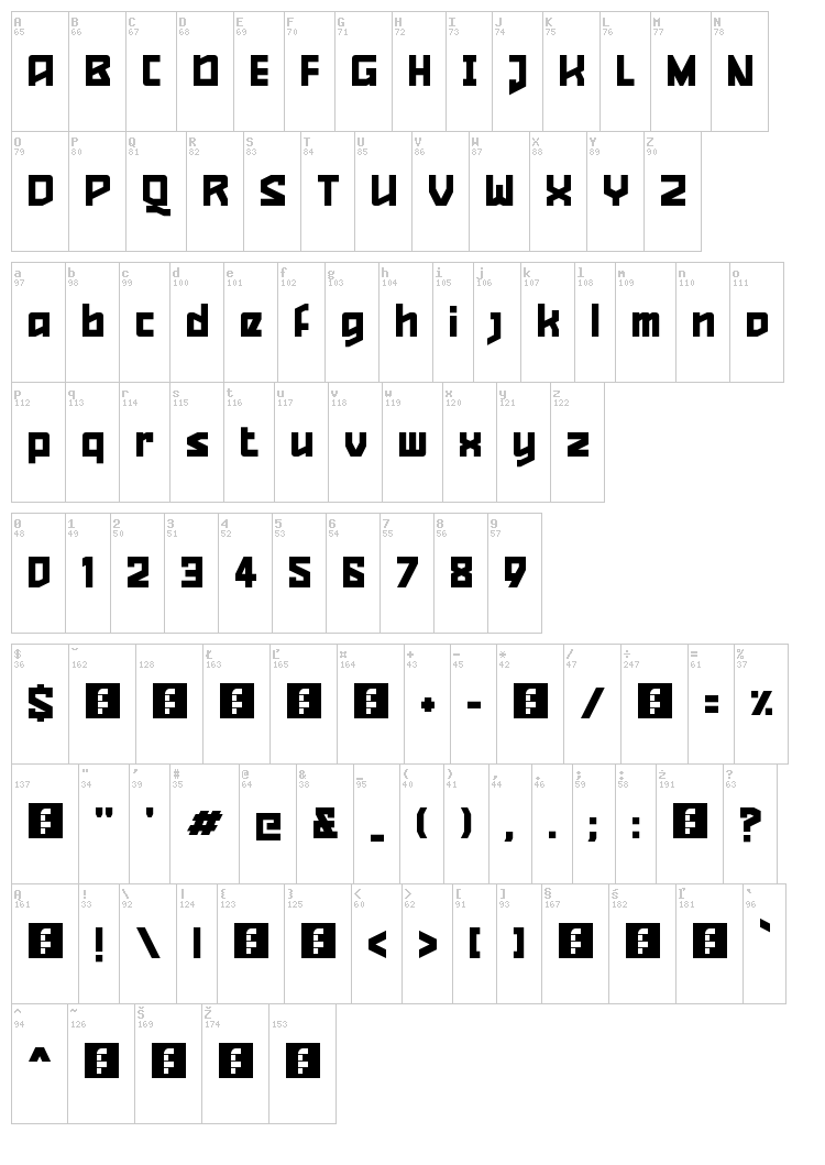 Quizzical Pitch font map