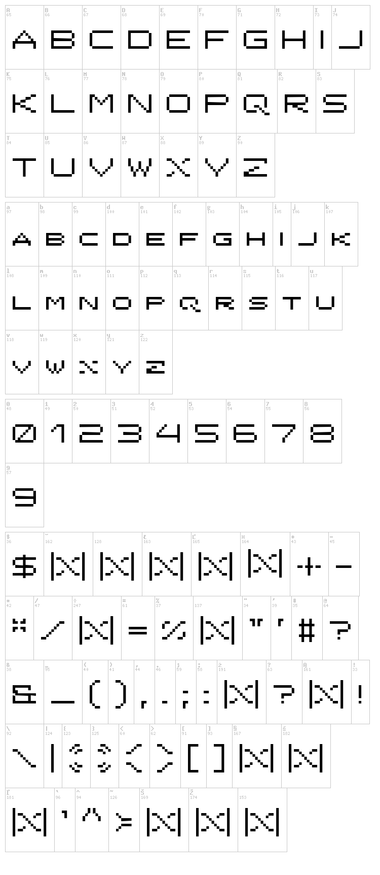 ISL Onyx font map