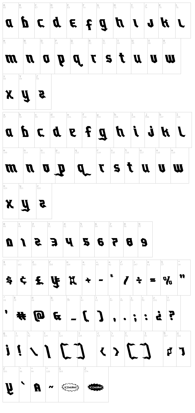 Empire Crown font map