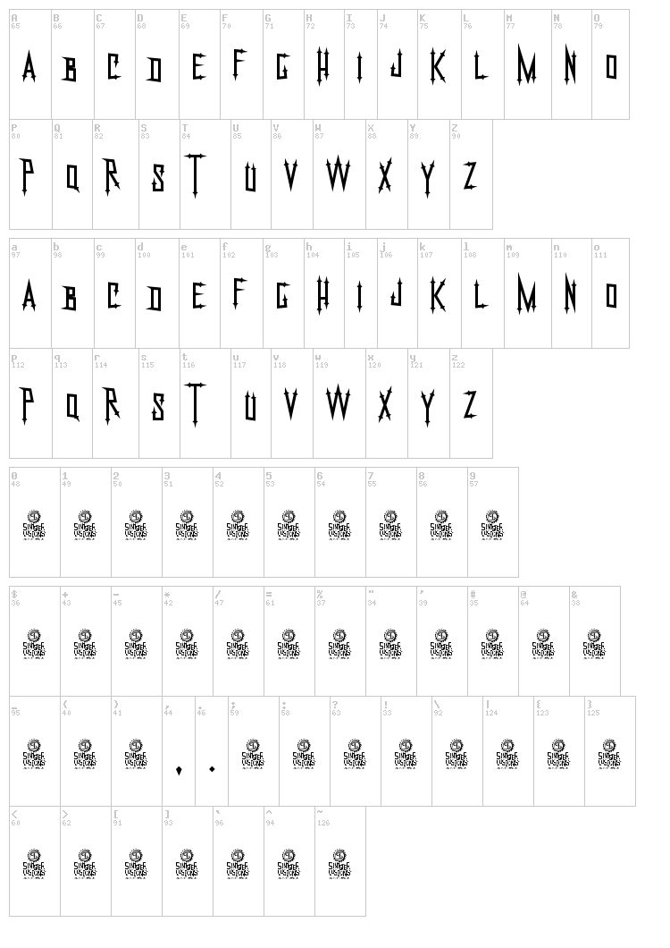 Nekrokids font map