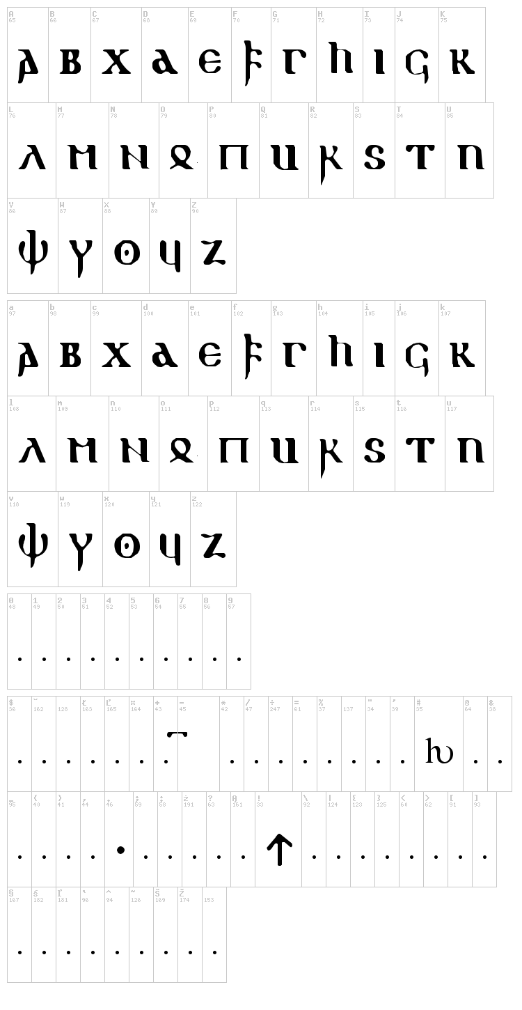 Gothic 1 font map