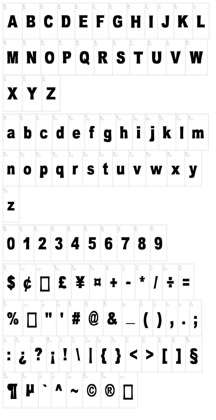 Omniblack font map