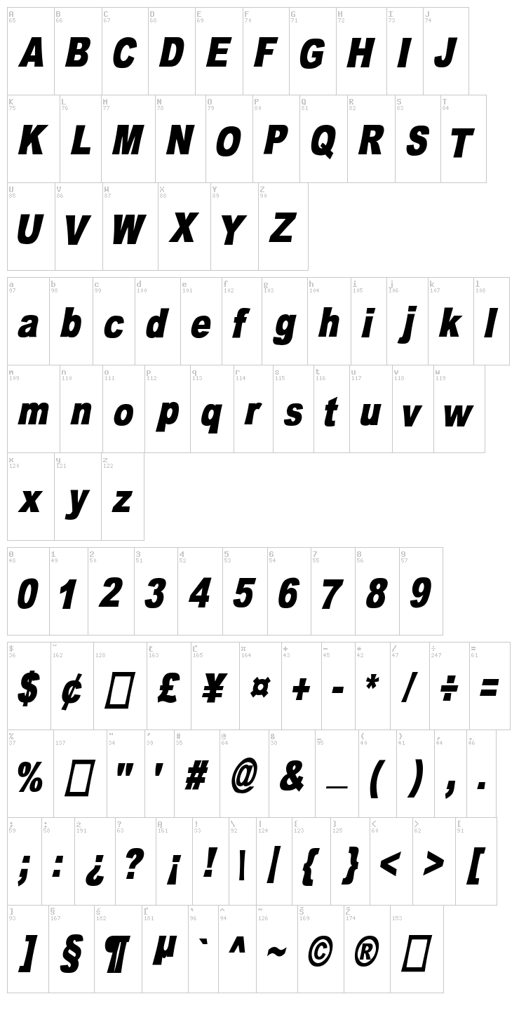 Omniblack font map