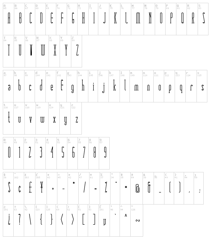 Matchbook Serif font map