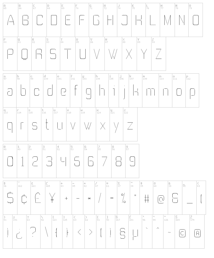 Tevegraphy font map