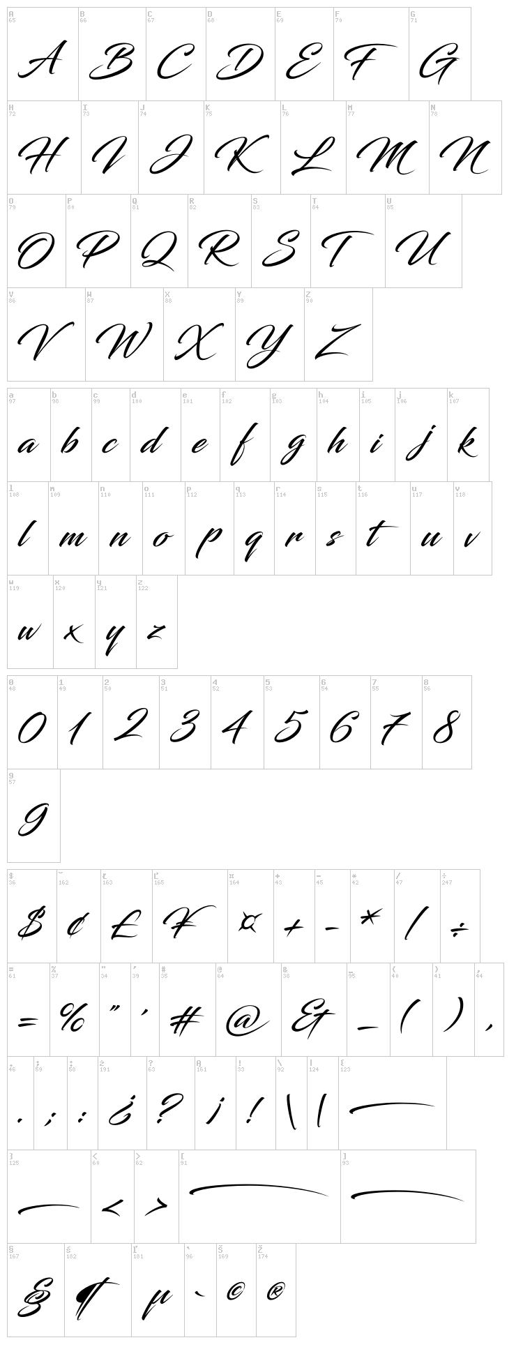 Blacksword font map