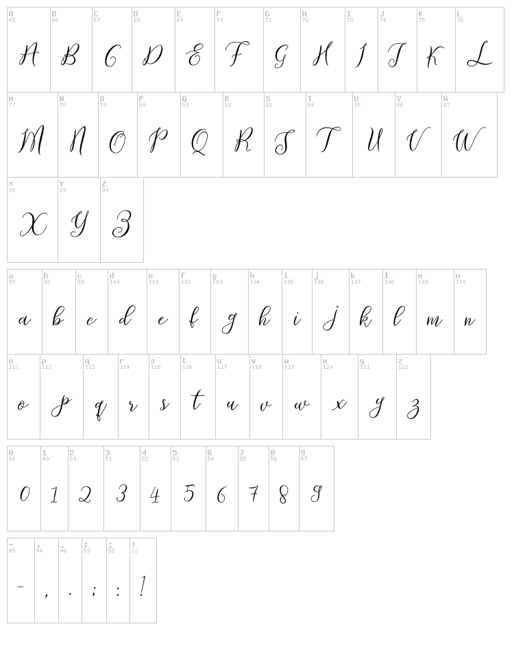 Prologue Script Lite font map