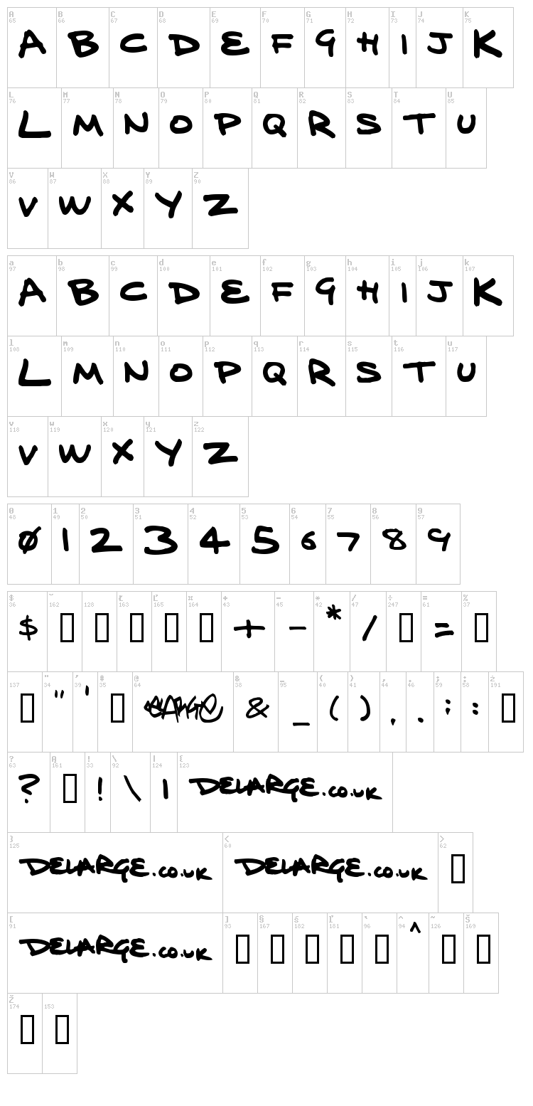 Delarge Marker Pen font map