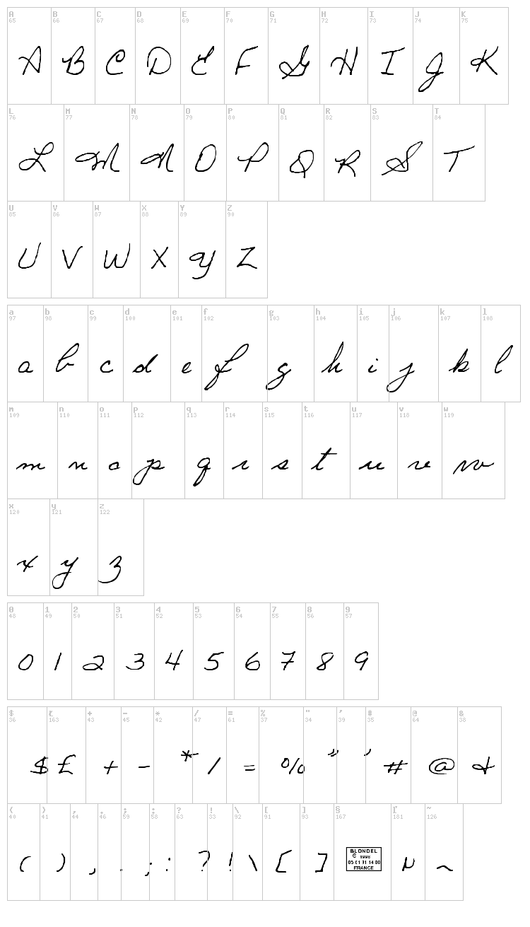 Ginette font map