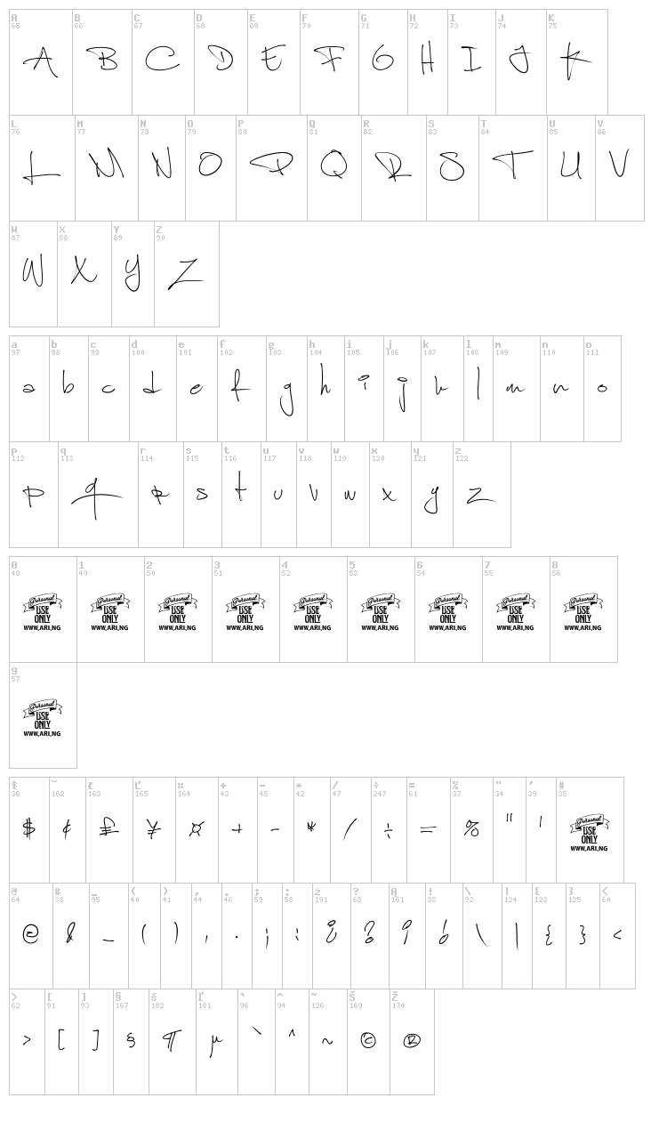 Shimes Two font map
