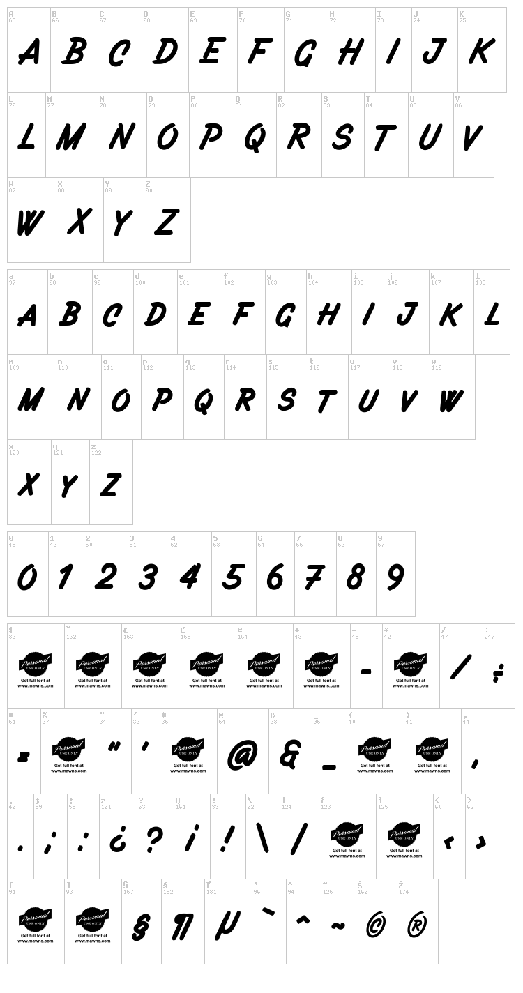 Filbert Brush font map