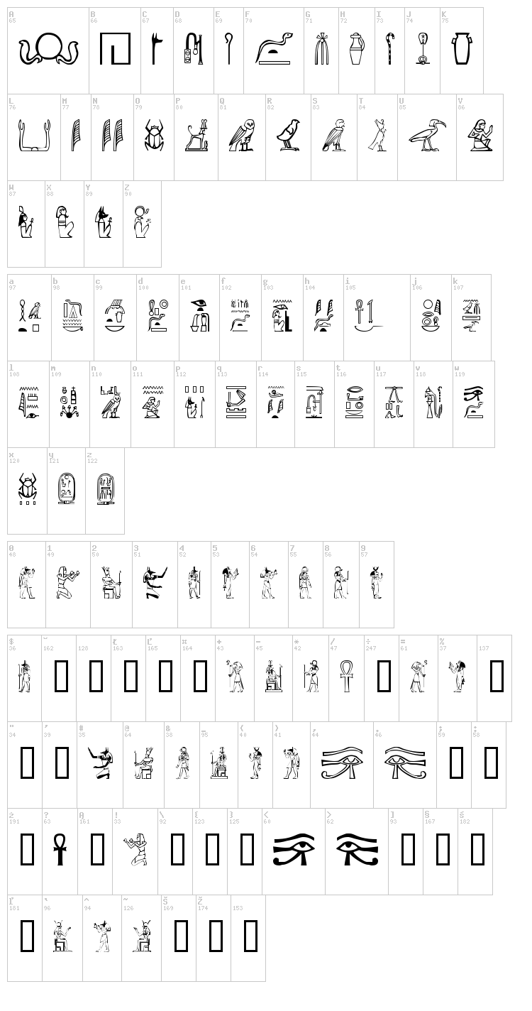 Greywolf Glyphs font map