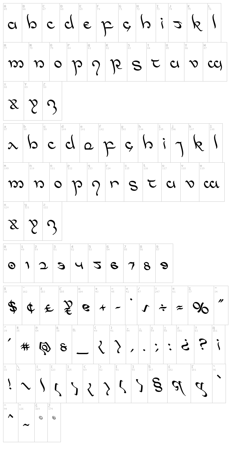 Half-Elven font map