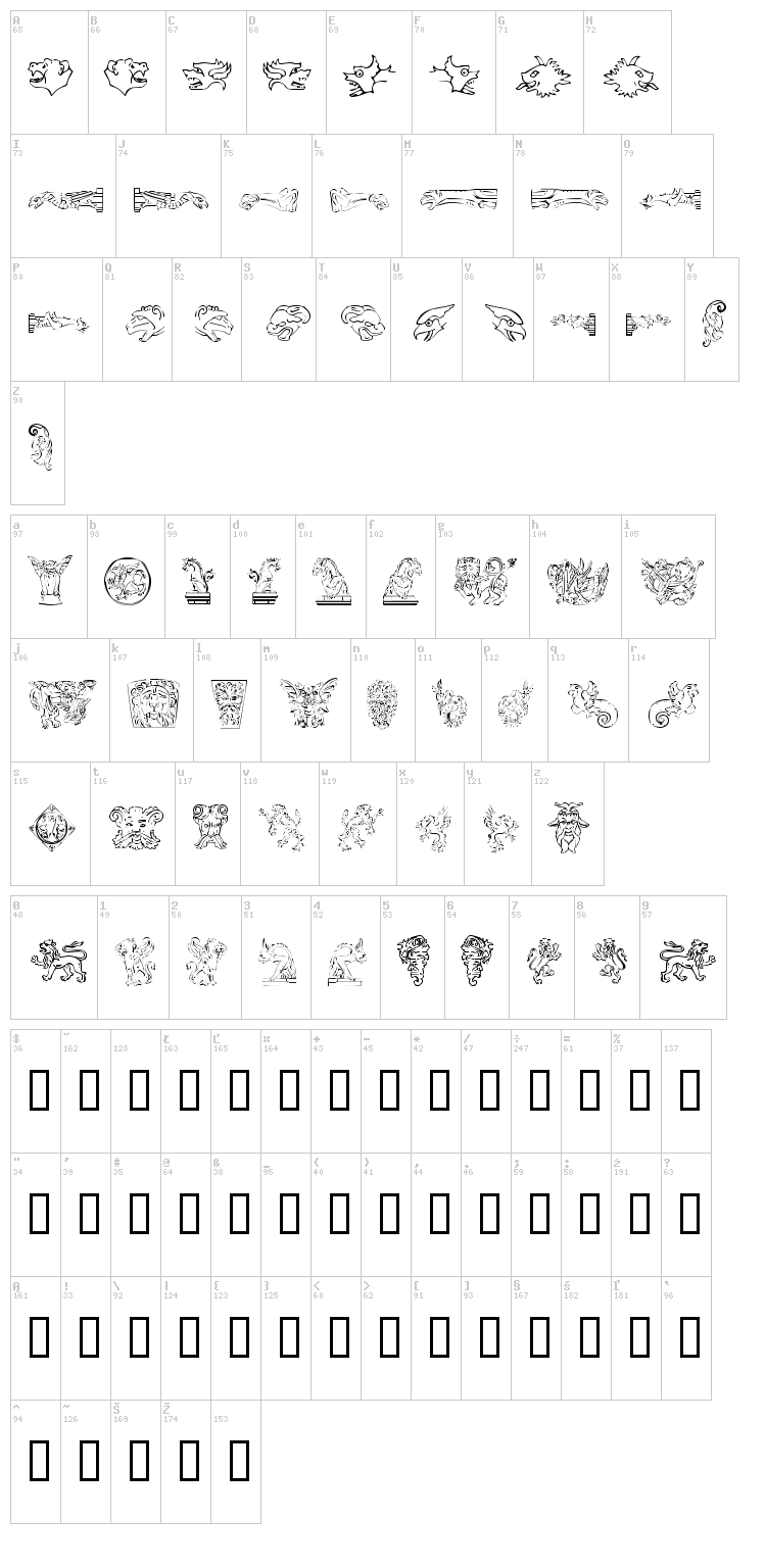 Monsters of Stone font map