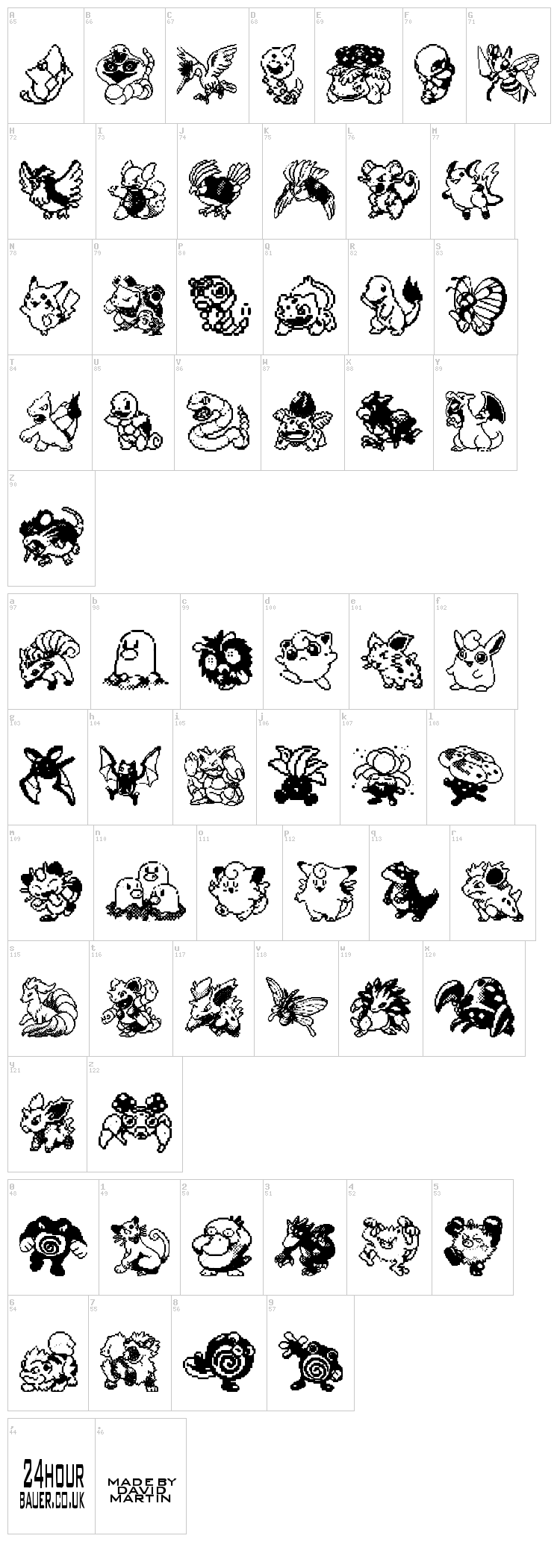 Pokemon Pixels font map