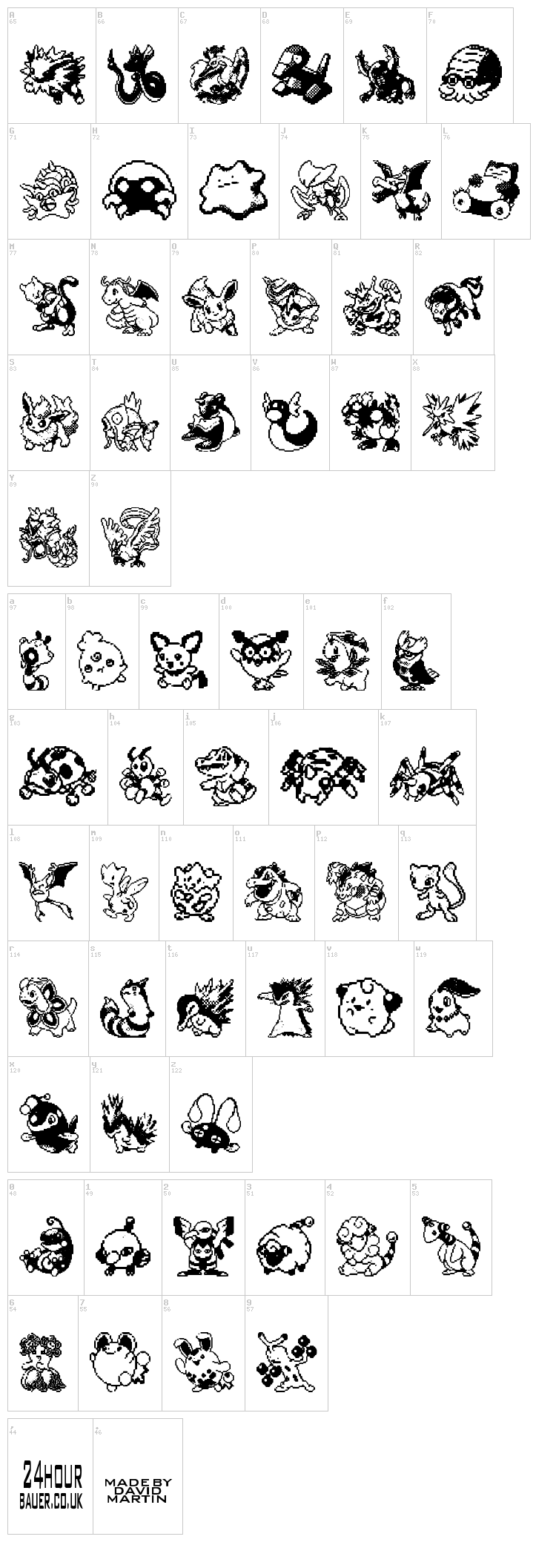 Pokemon Pixels font map
