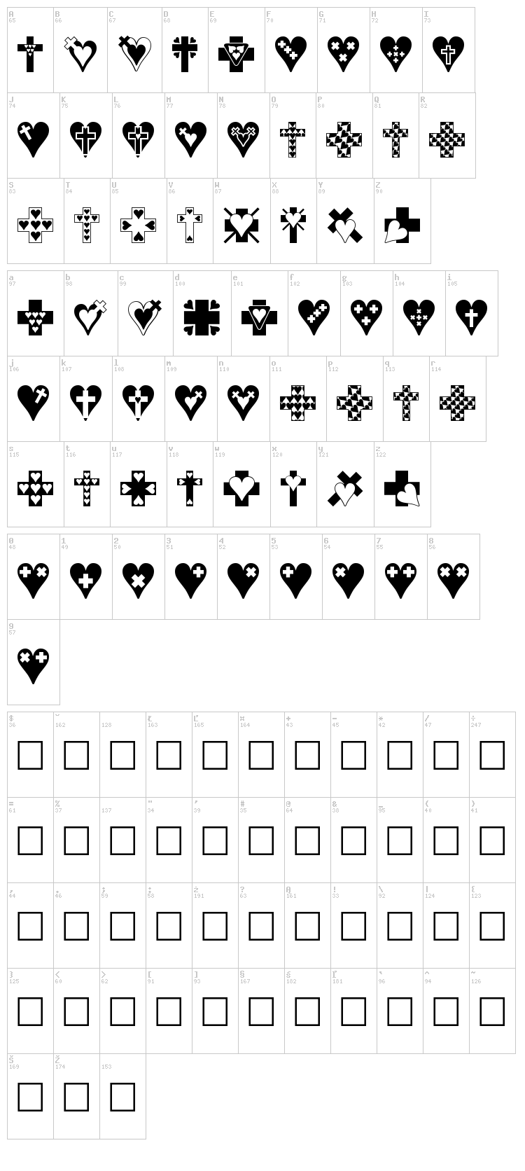 Crosses n Hearts font map