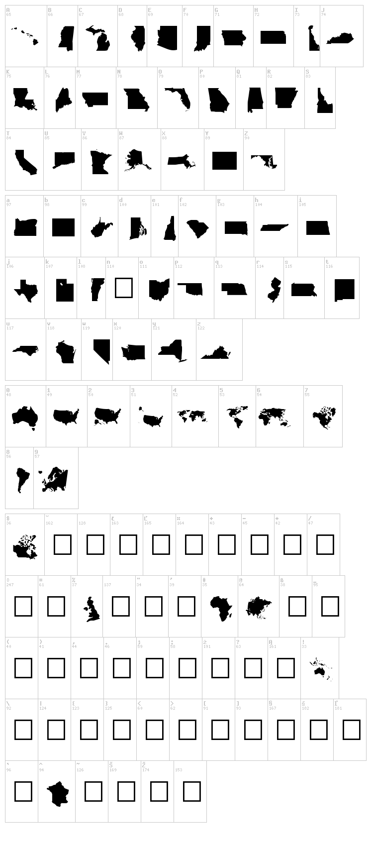 Ding Maps font map