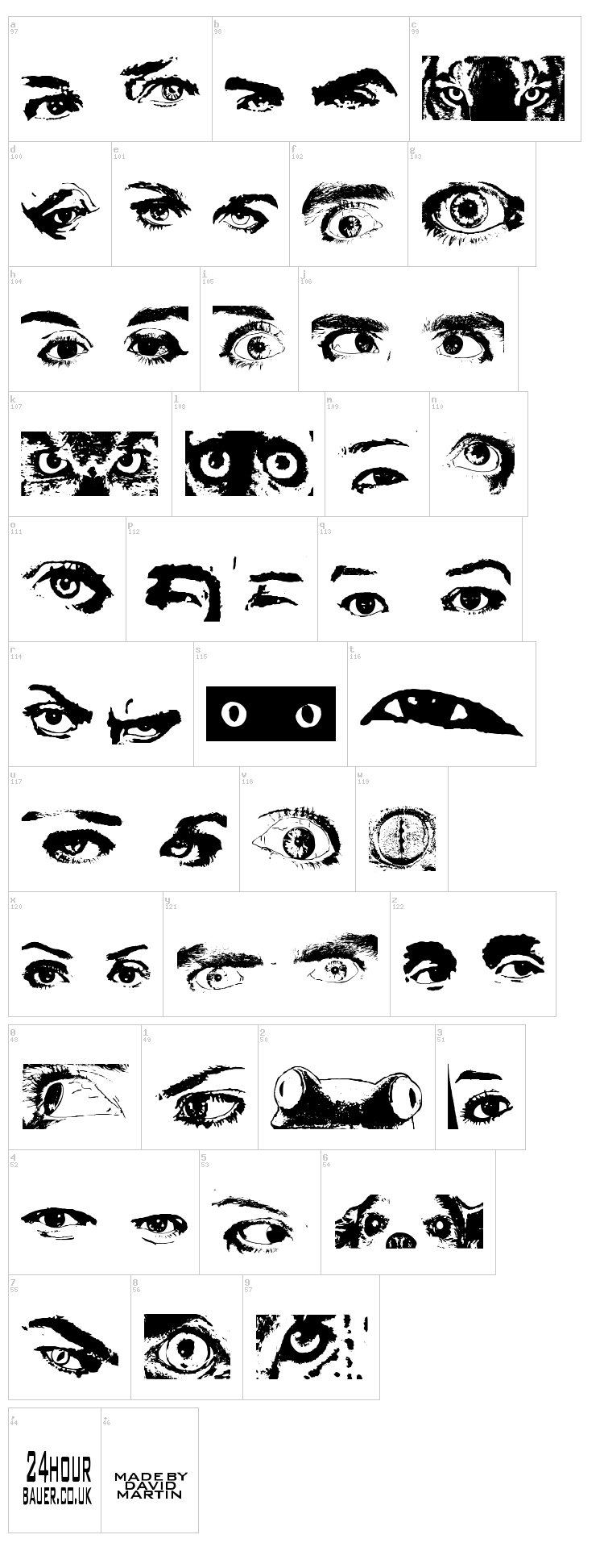 Eye Spy font map