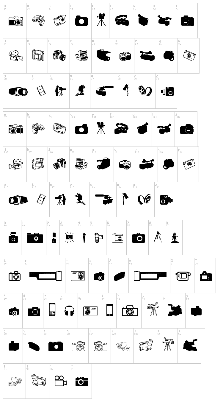 Kamera Dings font map