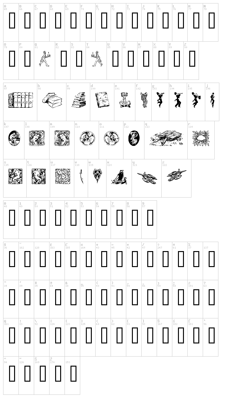 Listemagerens Ny Dingbats font map