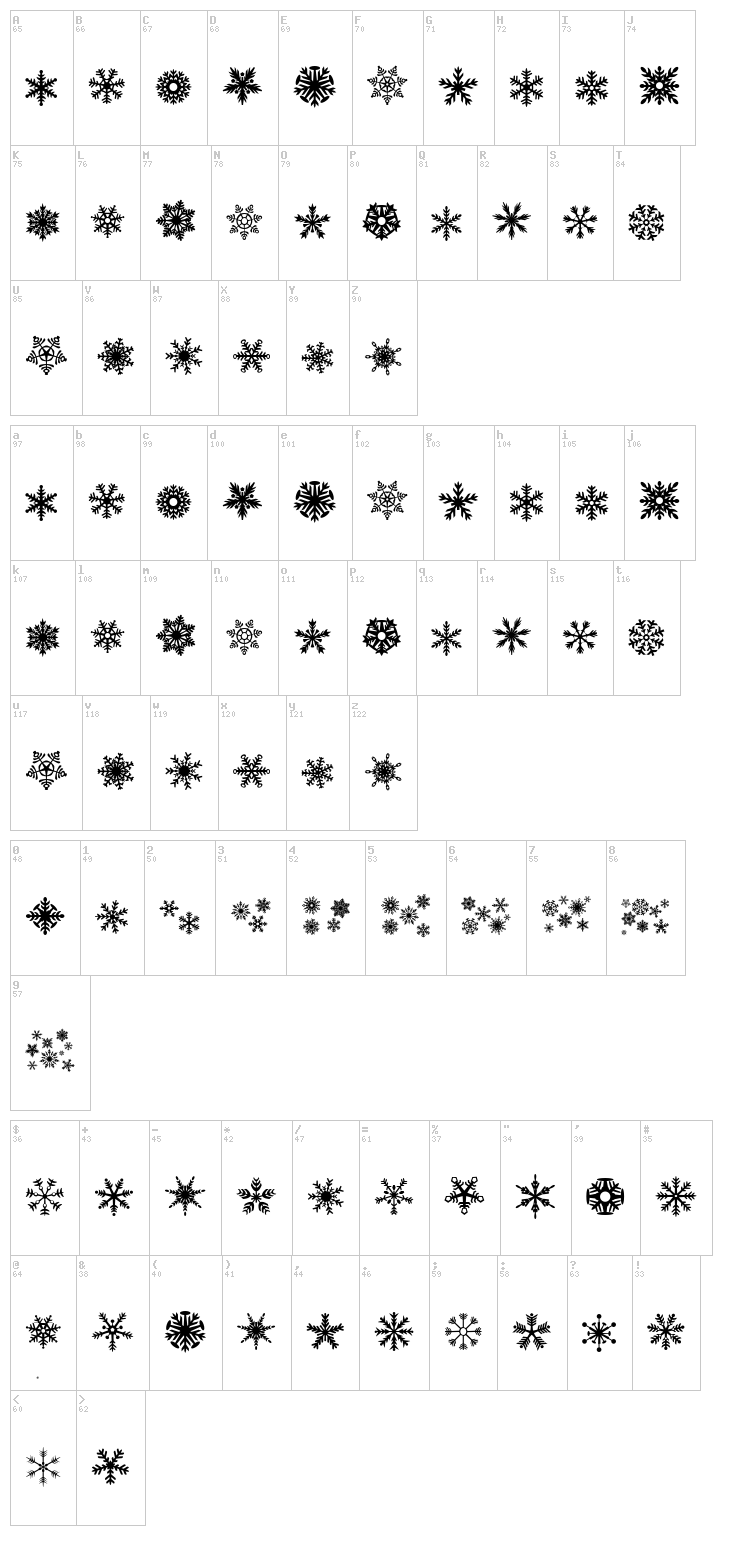 DH Snowflakes font map