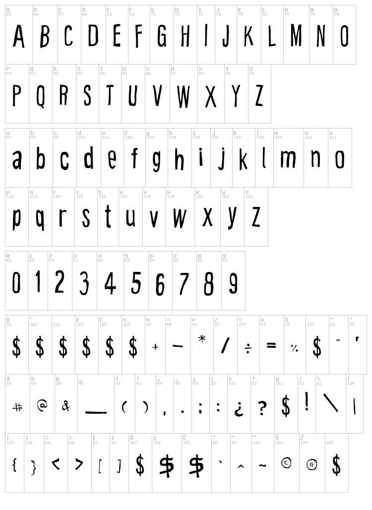 Cartoon East font map