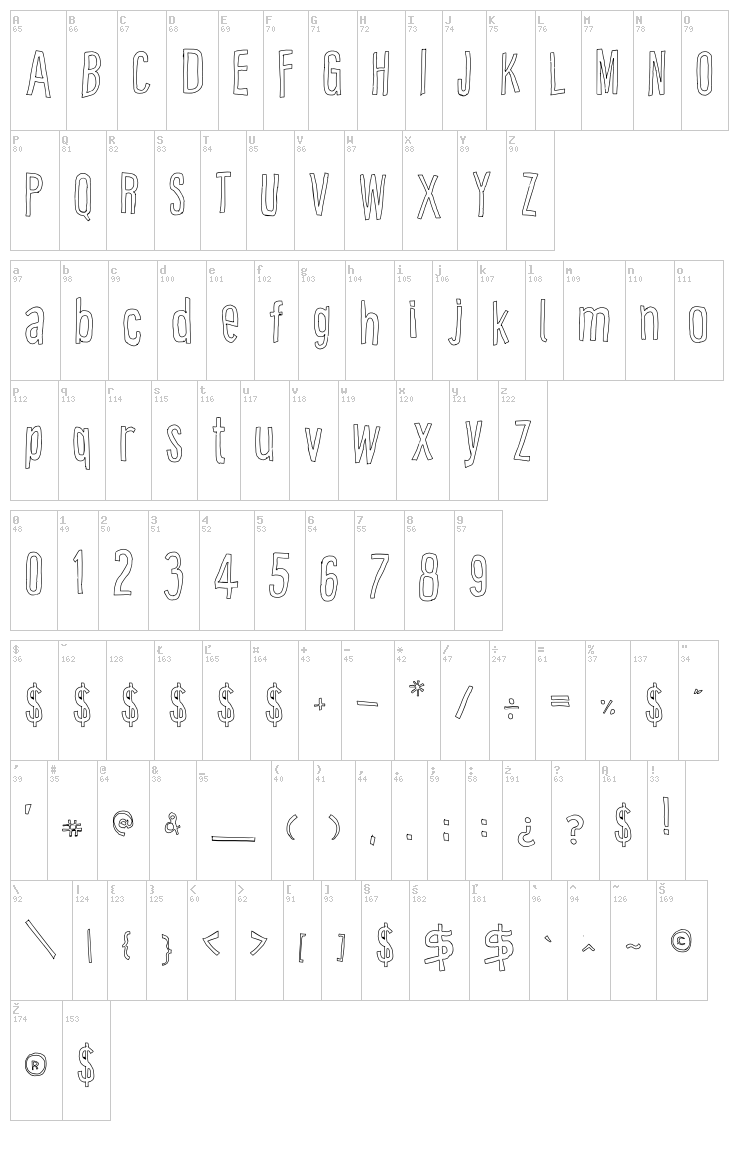 Cartoon East font map