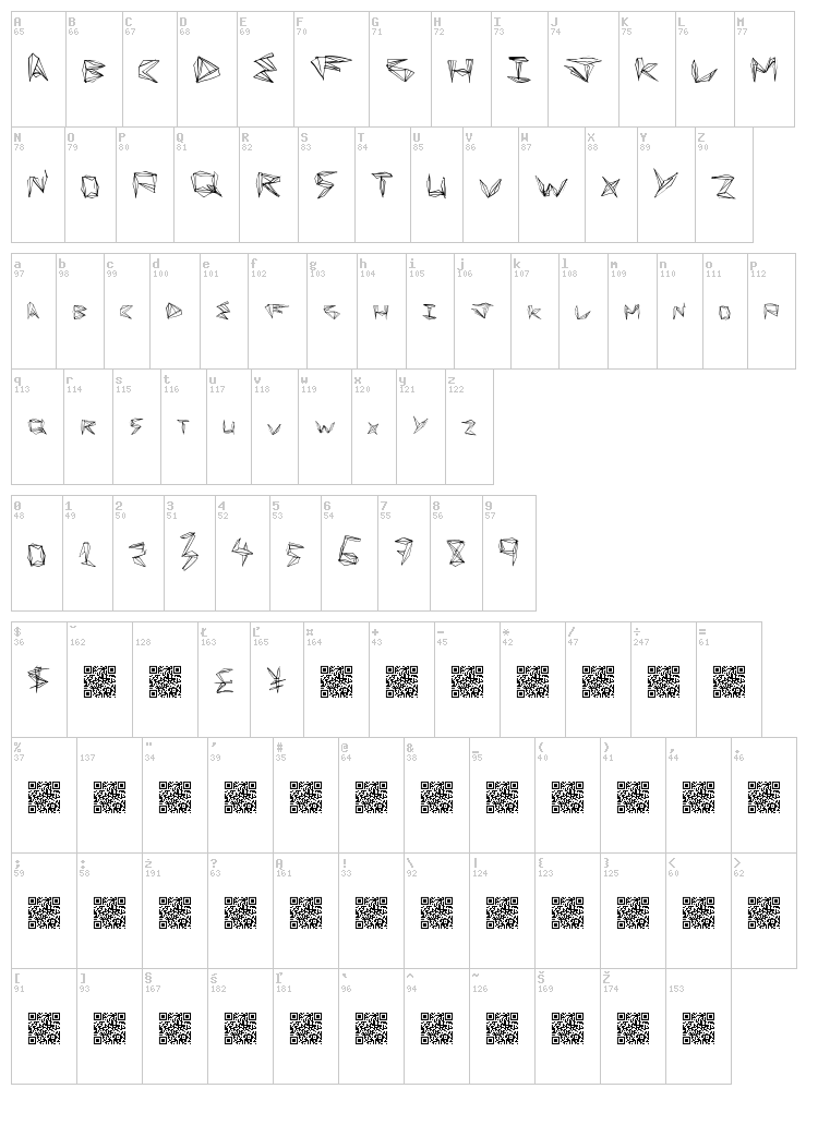 Fun Origami font map
