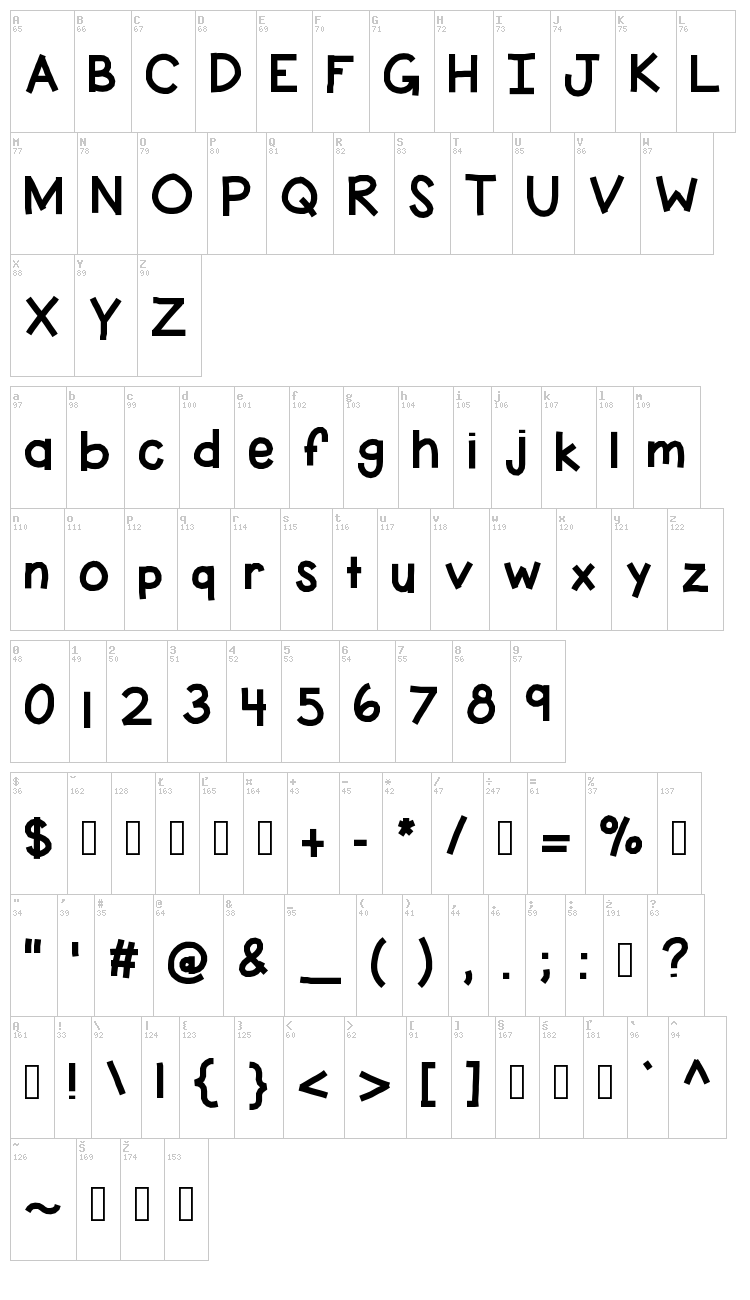 KB Pay The Lady font map