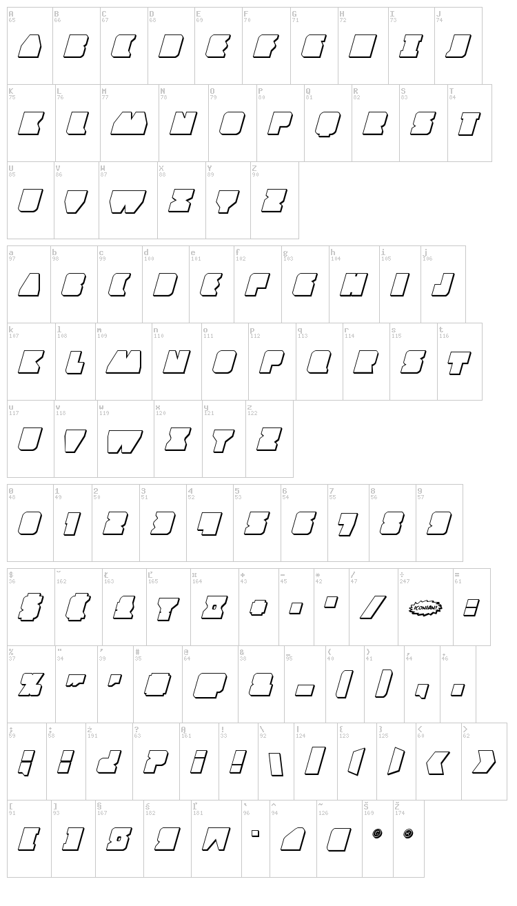 Contour of Duty font map