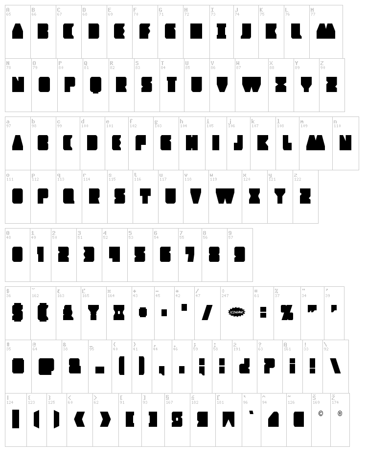 Contour of Duty font map