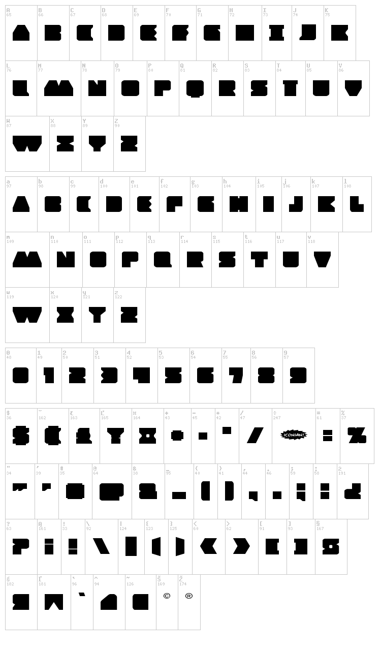 Contour of Duty font map